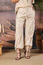 Francis pantalone cargo jogger donna in popeline wide leg