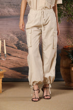 Francis pantalone cargo jogger donna in popeline wide leg