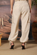 Francis pantalone cargo jogger donna in popeline wide leg