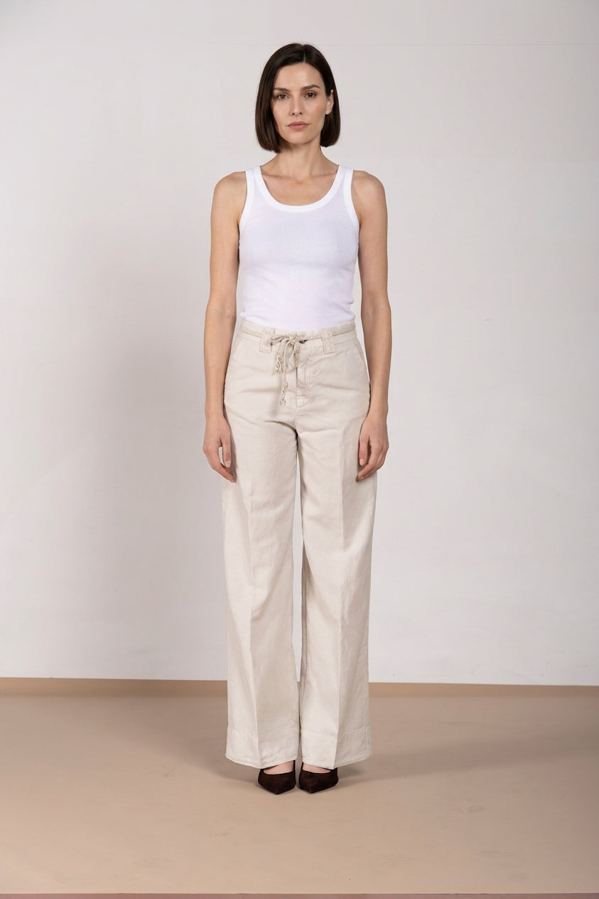 New York Studio pantalone chino donna in twill di cotone e lino straight fit