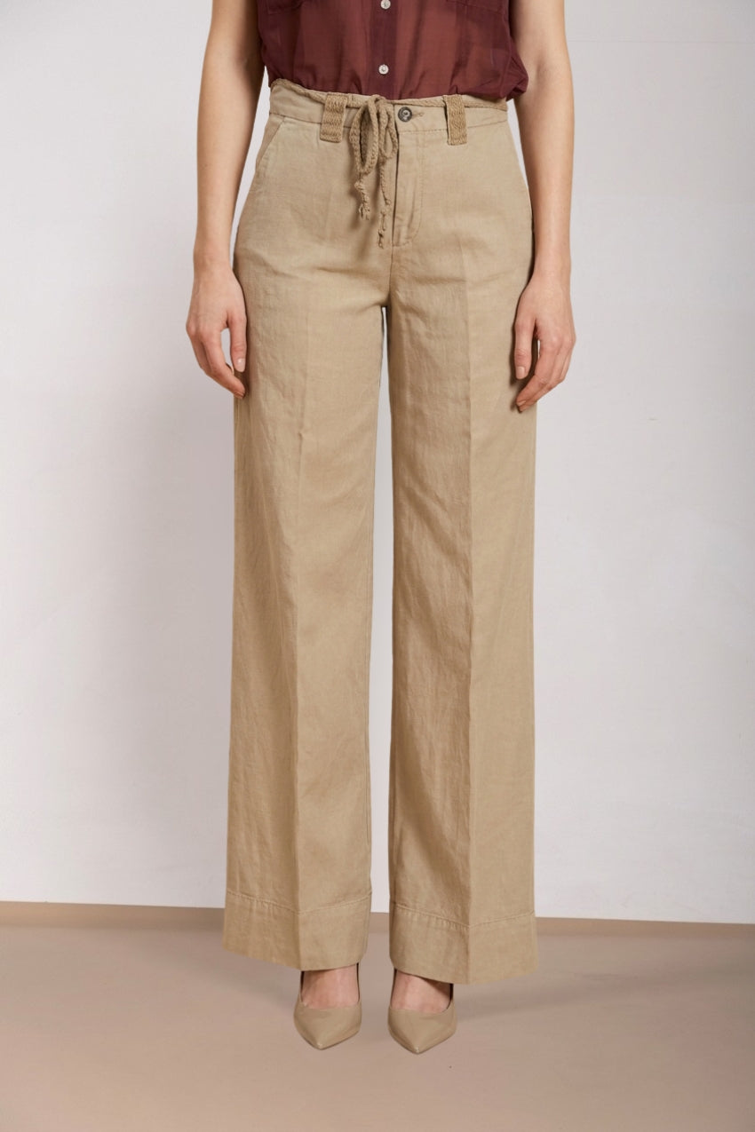 New York Studio pantalone chino donna in twill di cotone e lino straight fit