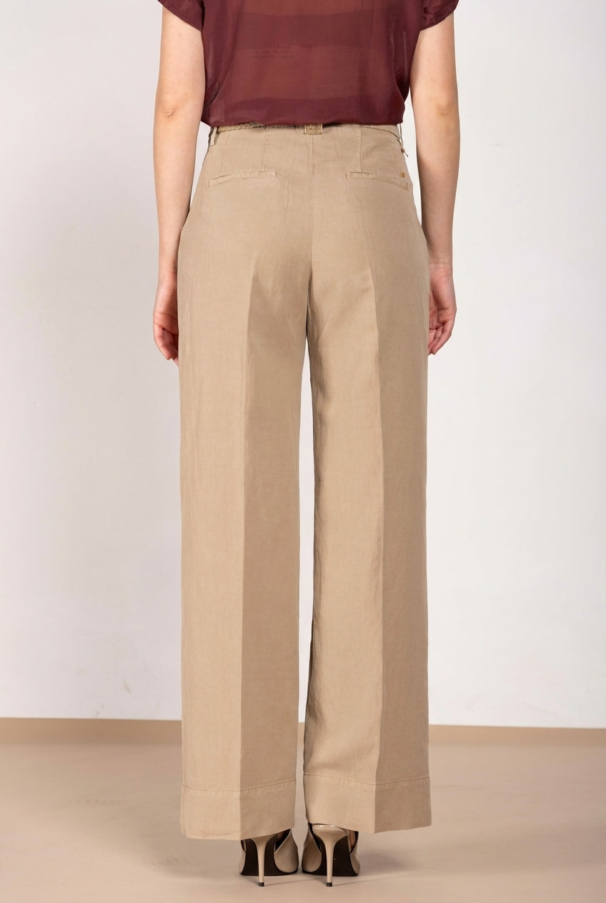 New York Studio pantalone chino donna in twill di cotone e lino straight fit