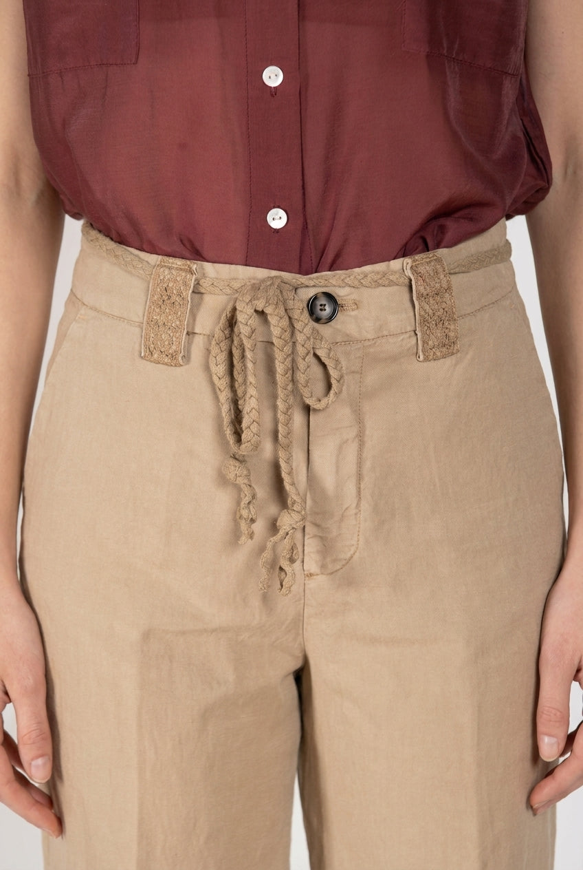 New York Studio pantalone chino donna in twill di cotone e lino straight fit