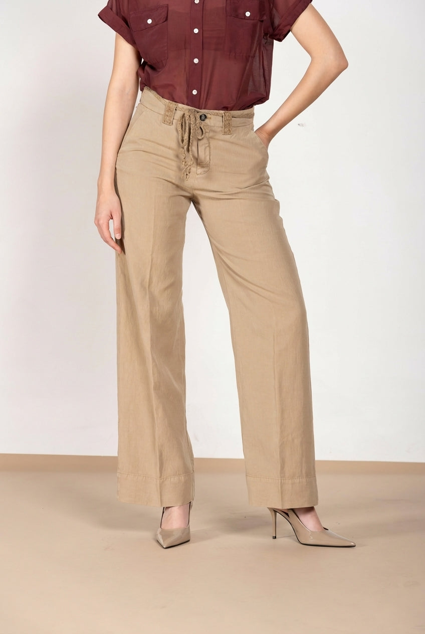 New York Studio pantalone chino donna in twill di cotone e lino straight fit