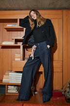 New York Studio pantalone chino donna in denim stretch wide leg