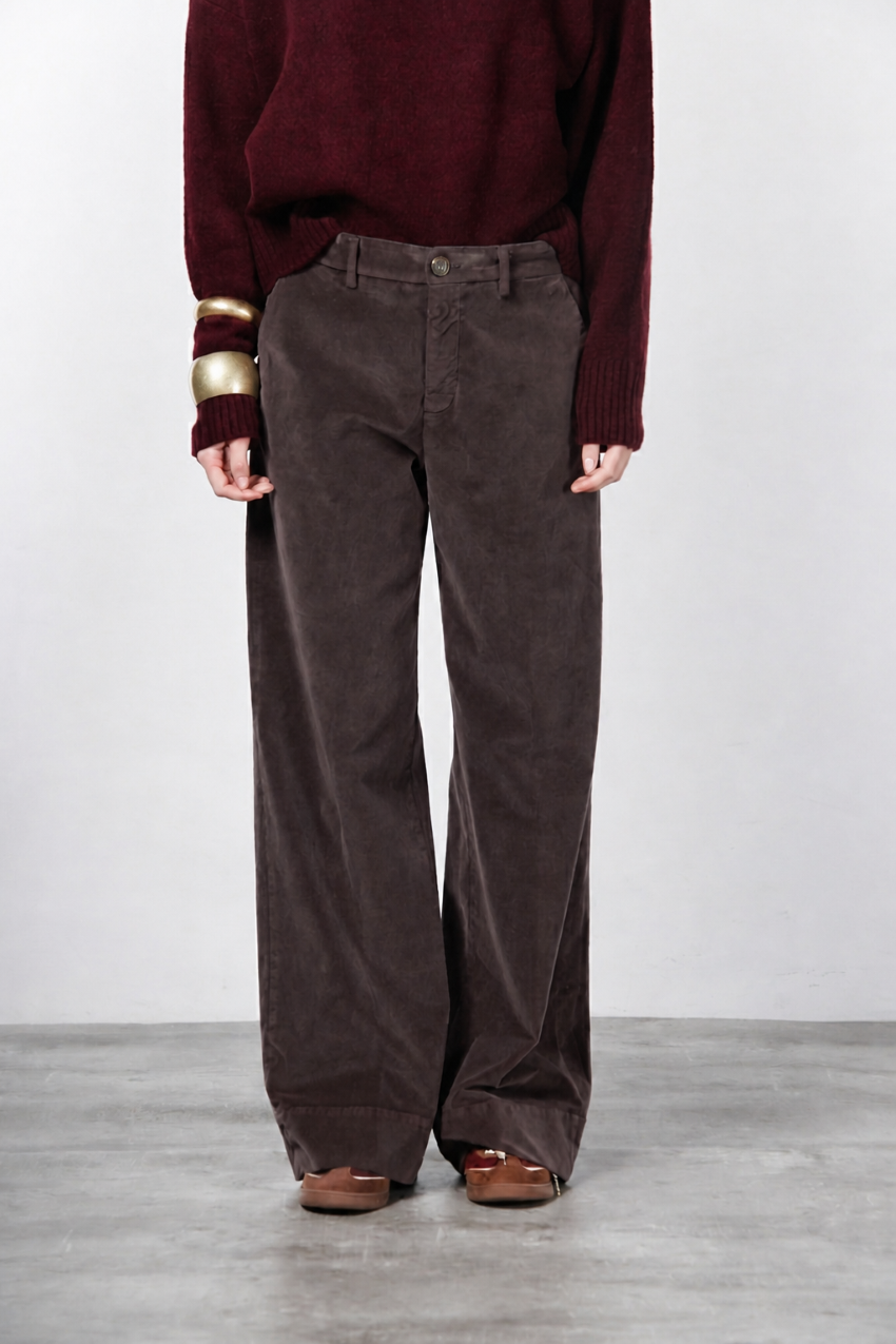 New York Studio pantalone chino donna in velluto liscio straight fit