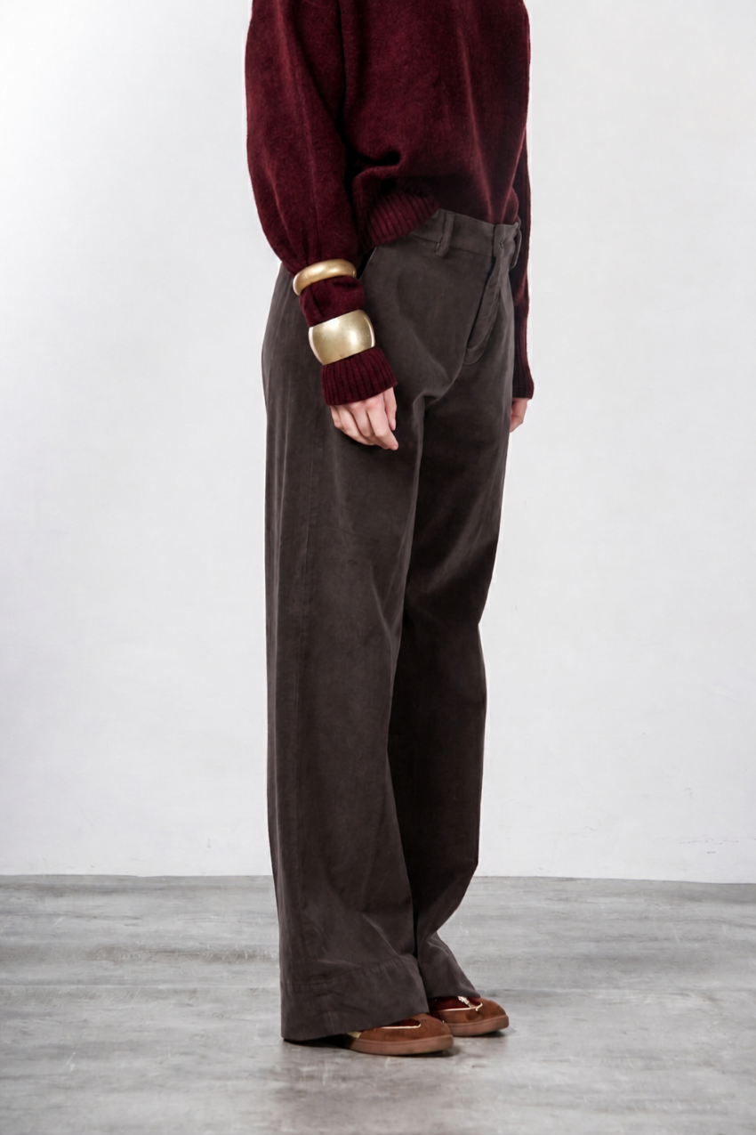 New York Studio pantalone chino donna in velluto liscio straight fit