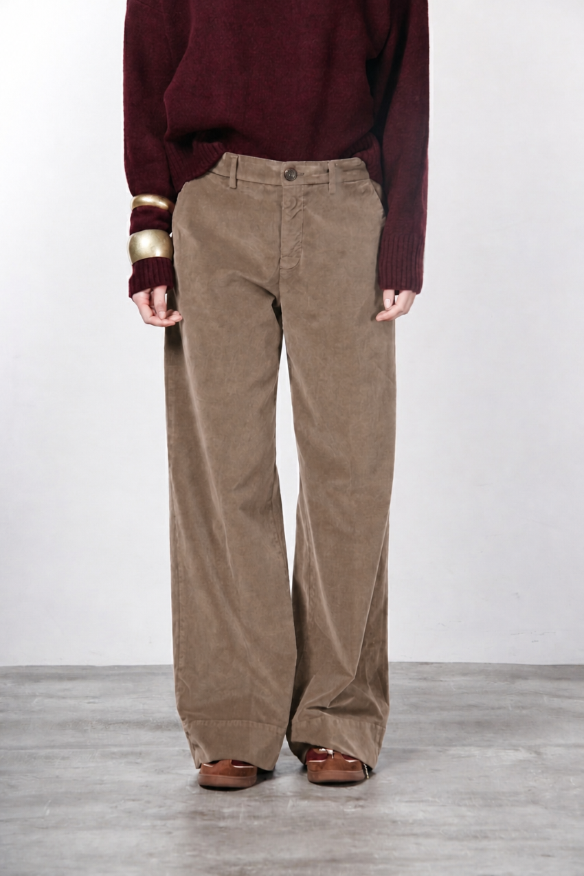 New York Studio pantalone chino donna in velluto liscio straight fit