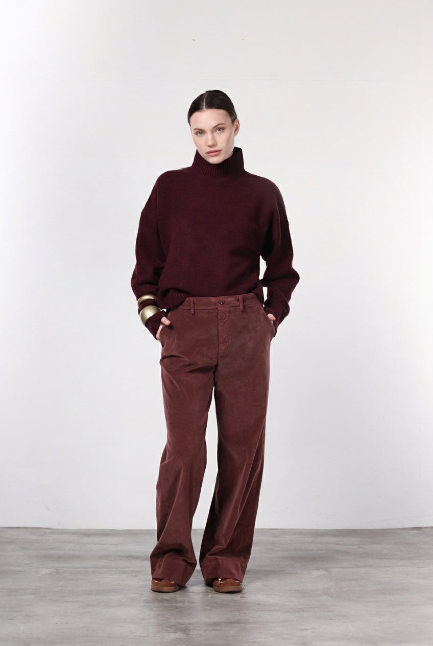 New York Studio pantalone chino donna in velluto liscio straight fit