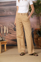 New York Studio pantalone chino donna in twill di cotone wide leg