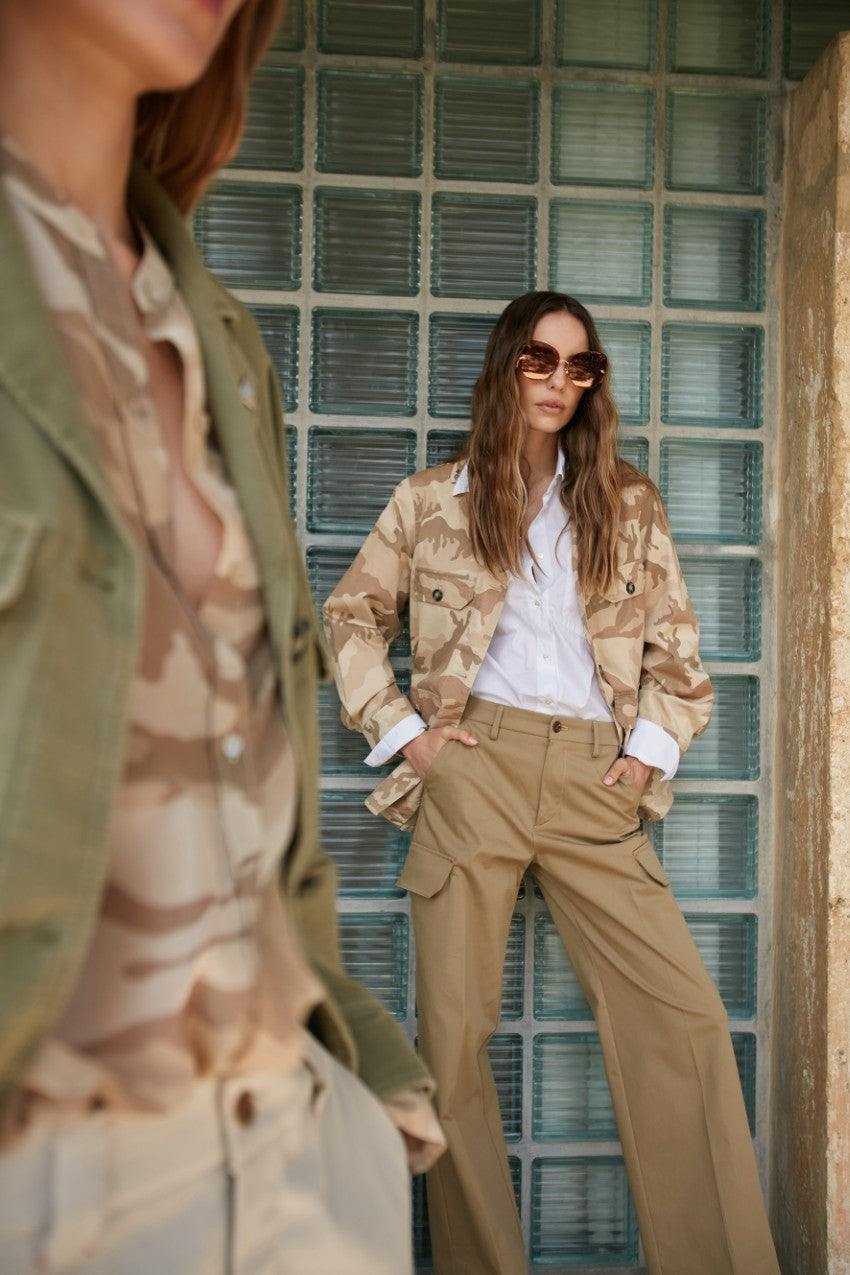 New York Studio pantalone cargo donna in twill di cotone wide leg