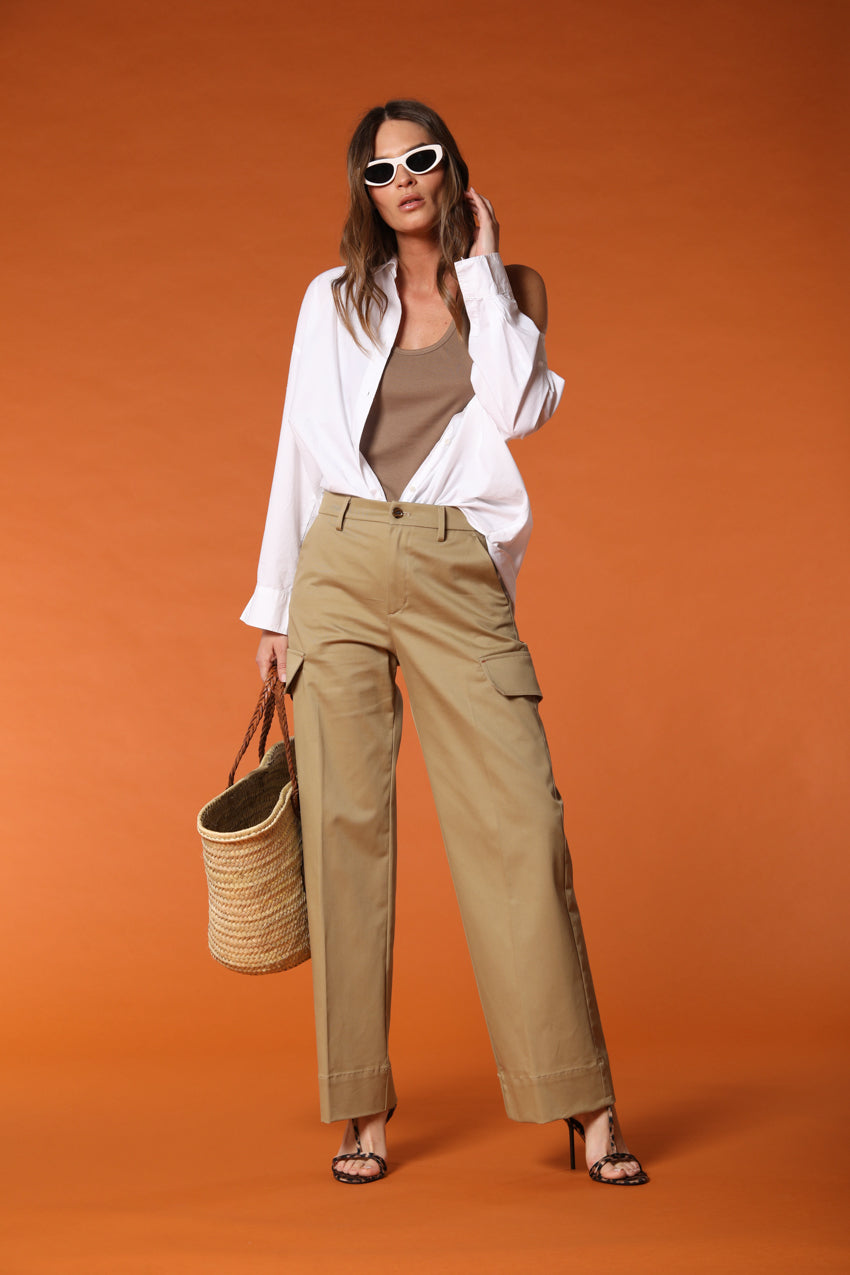 New York Studio pantalone cargo donna in twill di cotone wide leg