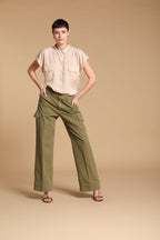 New York Studio pantalone cargo donna in panama fiammata in cotone wide leg