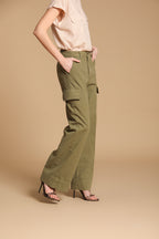 New York Studio pantalone cargo donna in panama fiammata in cotone wide leg