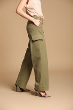 New York Studio pantalone cargo donna in panama fiammata in cotone wide leg