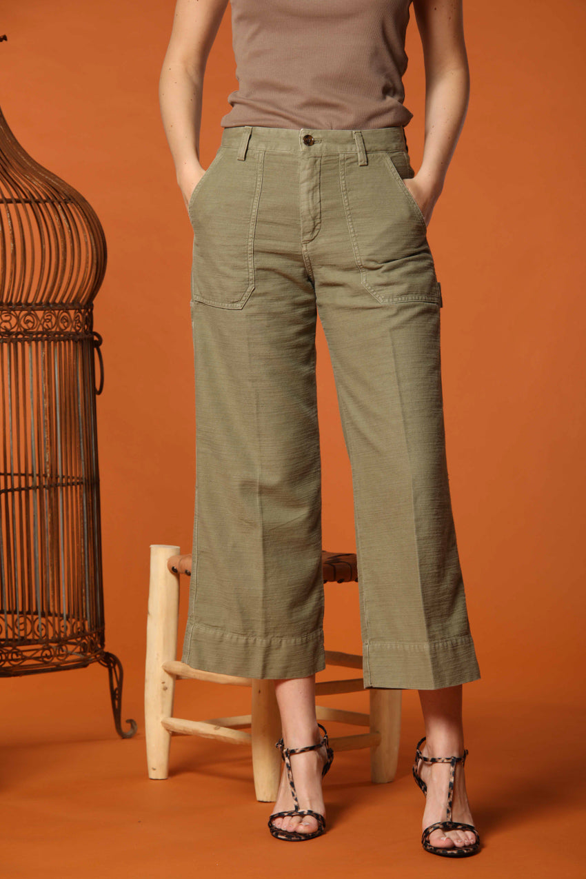 Dallas Wide Pantalon Cargo femme en coton flammé Wide Leg