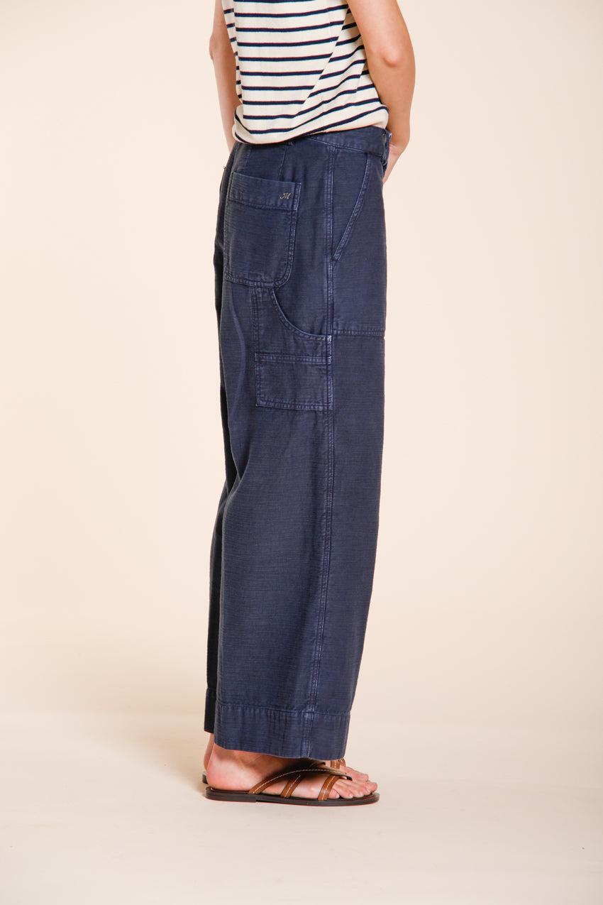 Dallas Wide pantalone cargo donna in cotone fiammato straight fit