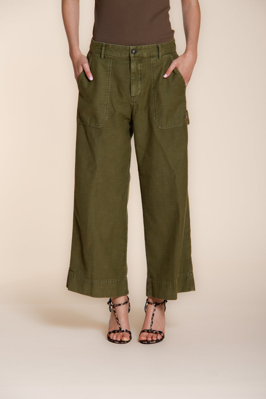 Dallas Wide pantalón cargo mujer en algodón flameado straight fit