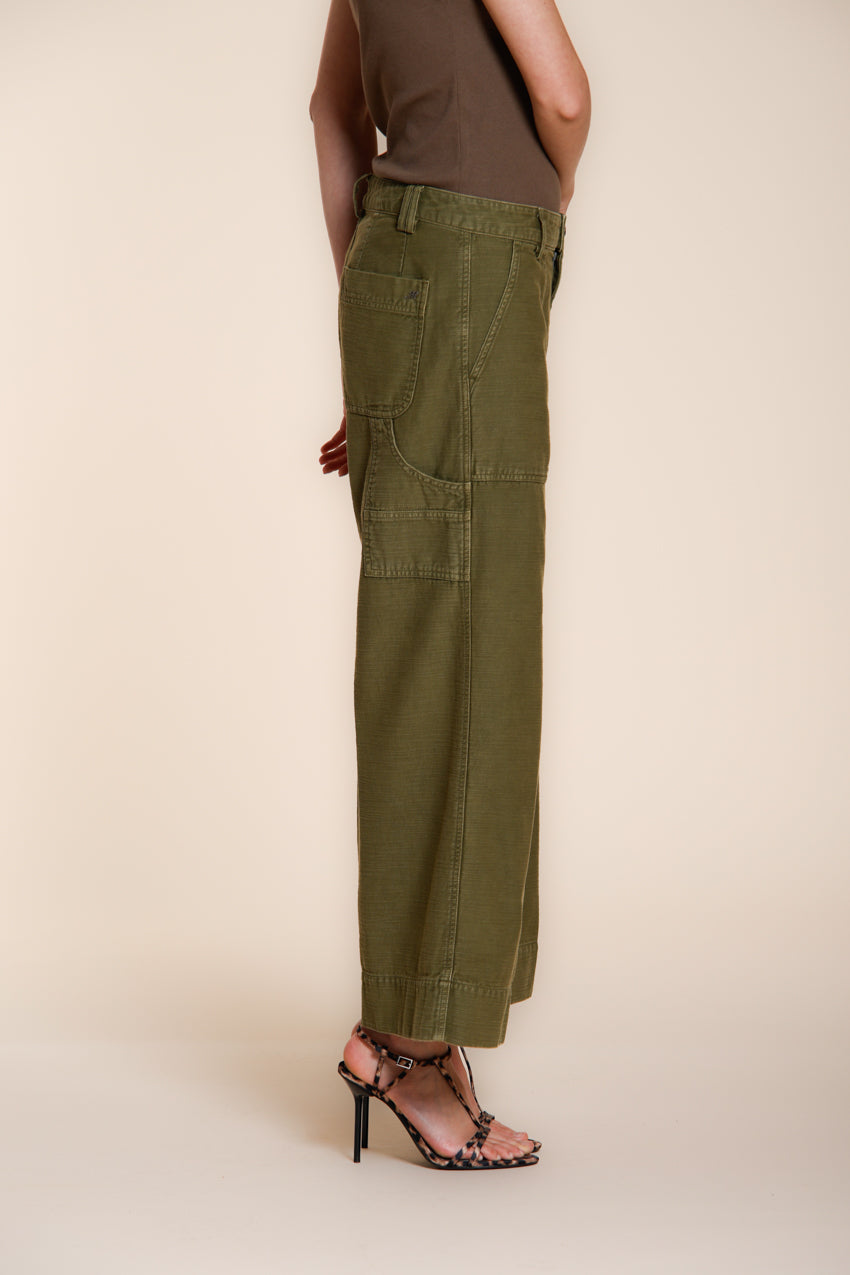 Dallas Wide pantalón cargo mujer en algodón flameado straight fit