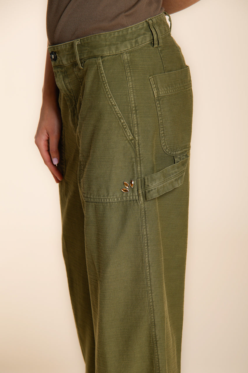 Dallas Wide pantalón cargo mujer en algodón flameado straight fit