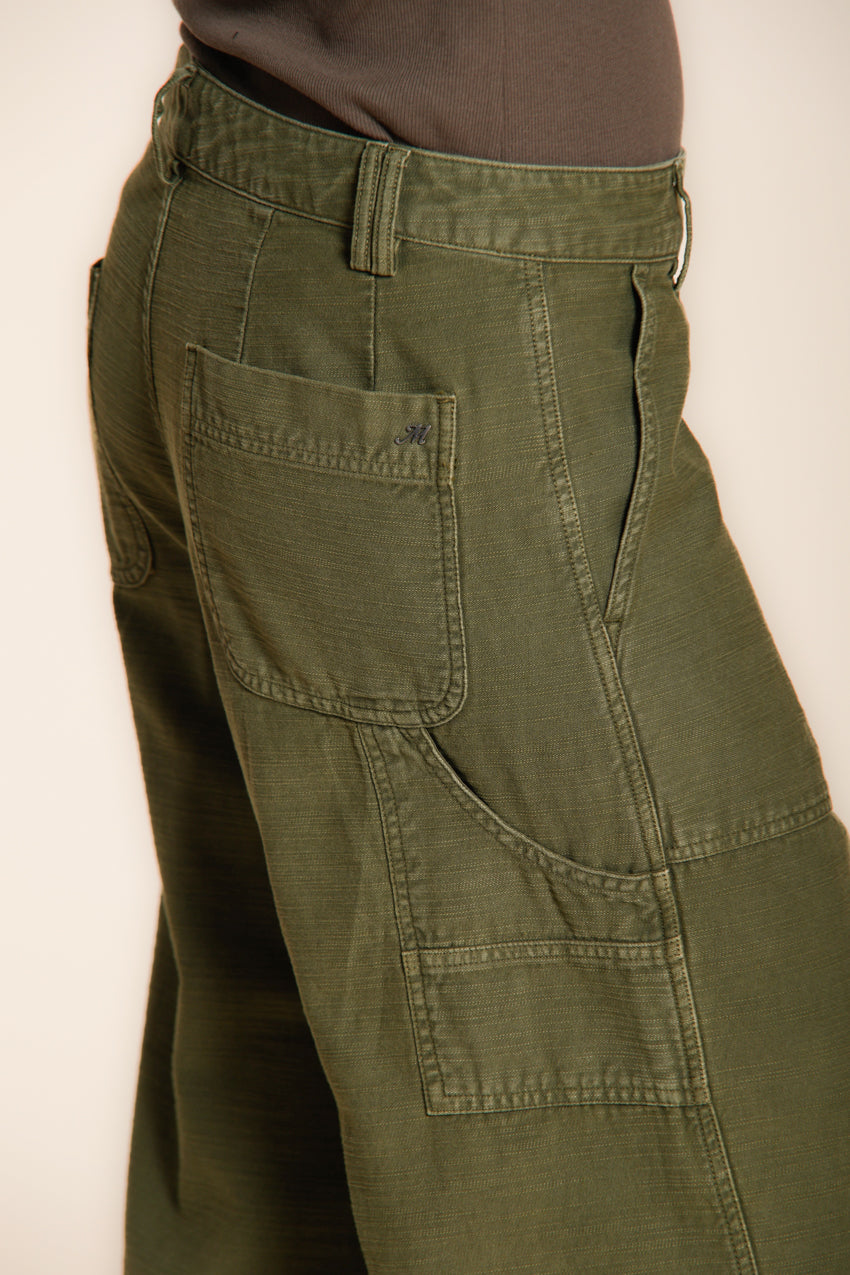 Dallas Wide pantalón cargo mujer en algodón flameado straight fit
