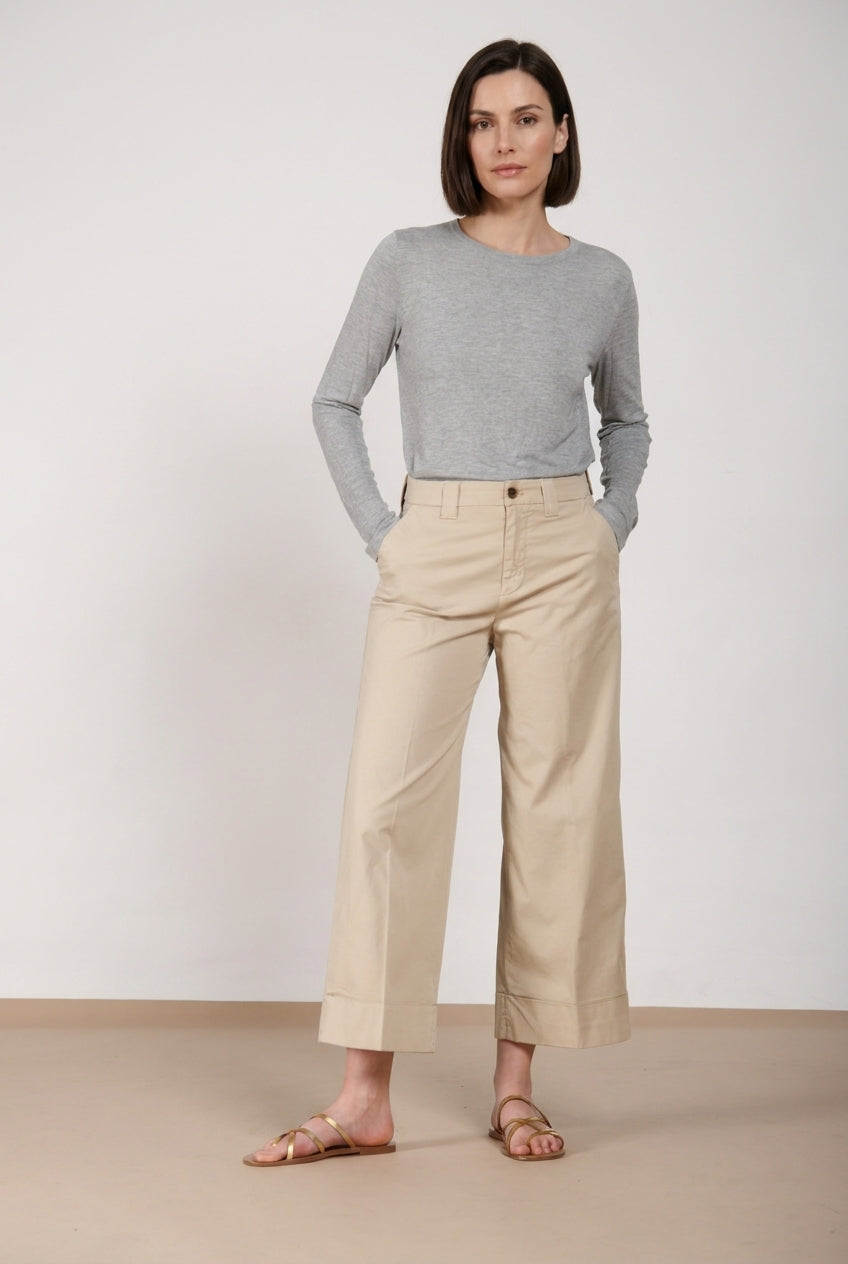New York Studio Cropped pantalone chino donna in gabardina straight fit