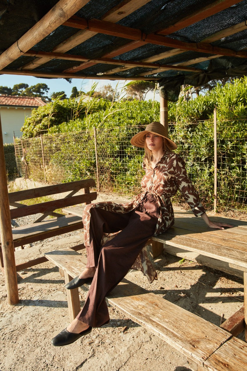 New York Studio Elax women's chino jogger pants in linen blend canvas straight fit