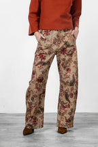 Vivienne City Women's Chino Trousers in Bull Fabric with Large Floral Print, Balloon Fit