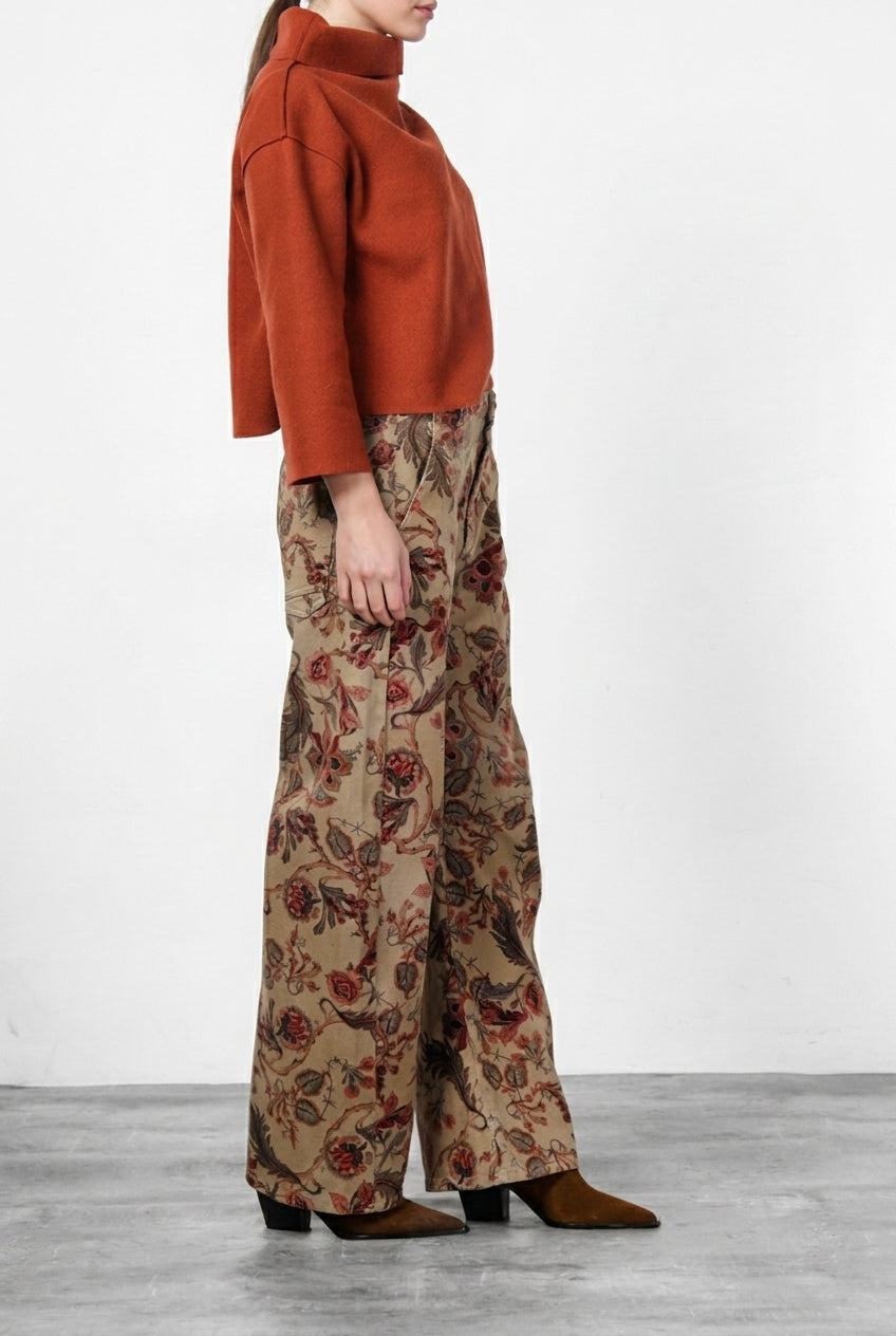 Vivienne City Women's Chino Trousers in Bull Fabric with Large Floral Print, Balloon Fit