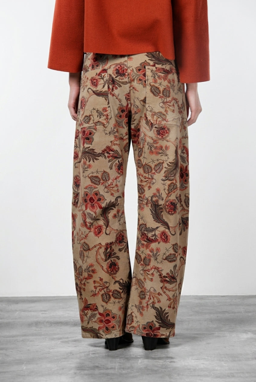Vivienne City Women's Chino Trousers in Bull Fabric with Large Floral Print, Balloon Fit