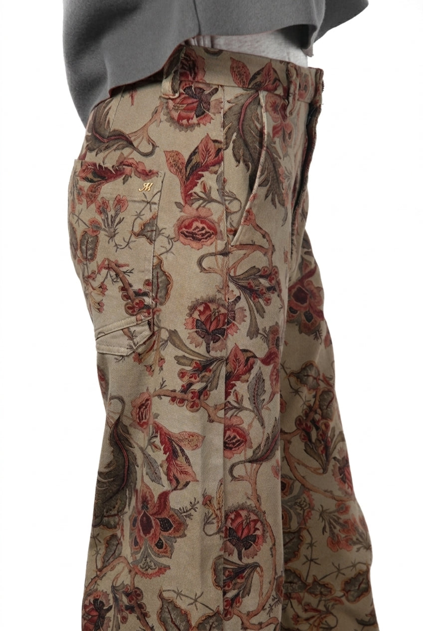 Vivienne City Women's Chino Trousers in Bull Fabric with Large Floral Print, Balloon Fit