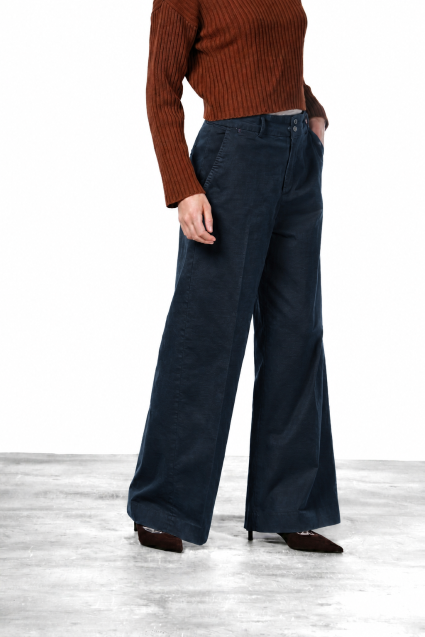 Pantalon chino New York Wide femme en satin, wide leg