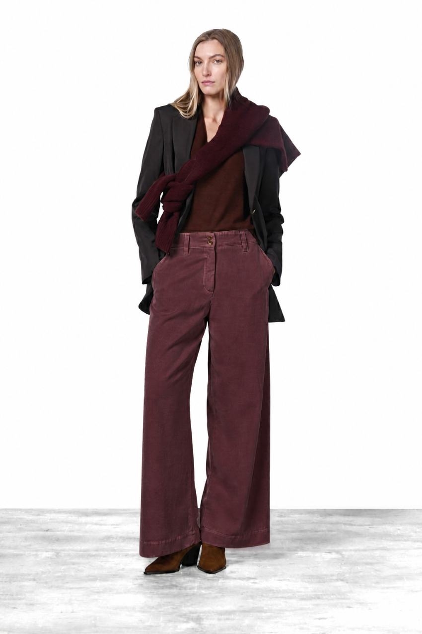 Pantalón chino New York Wide Elax de mujer en gabardina, wide leg