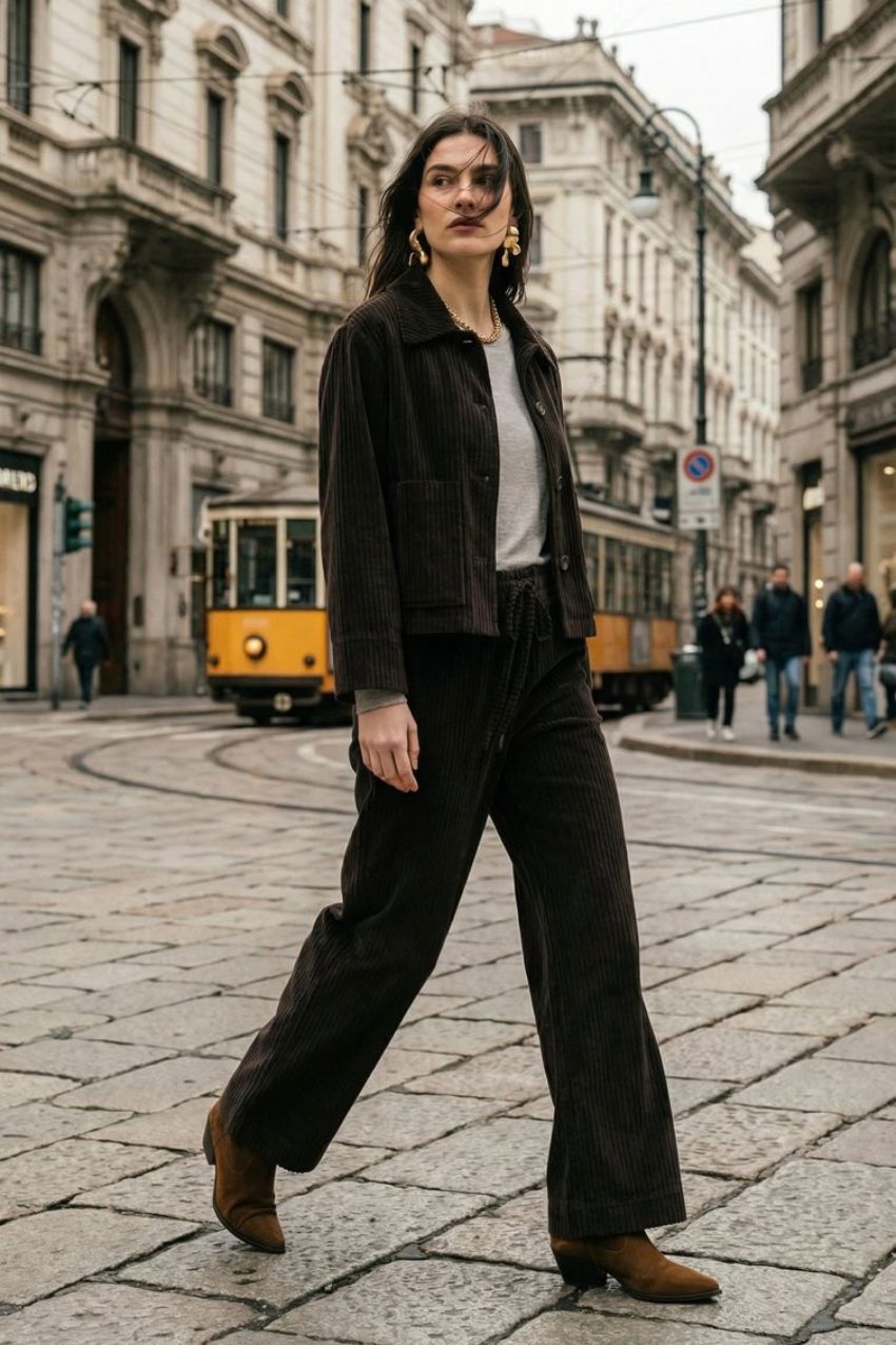 New York Studio Elax pantalone chino donna in velluto a costa larga straight fit