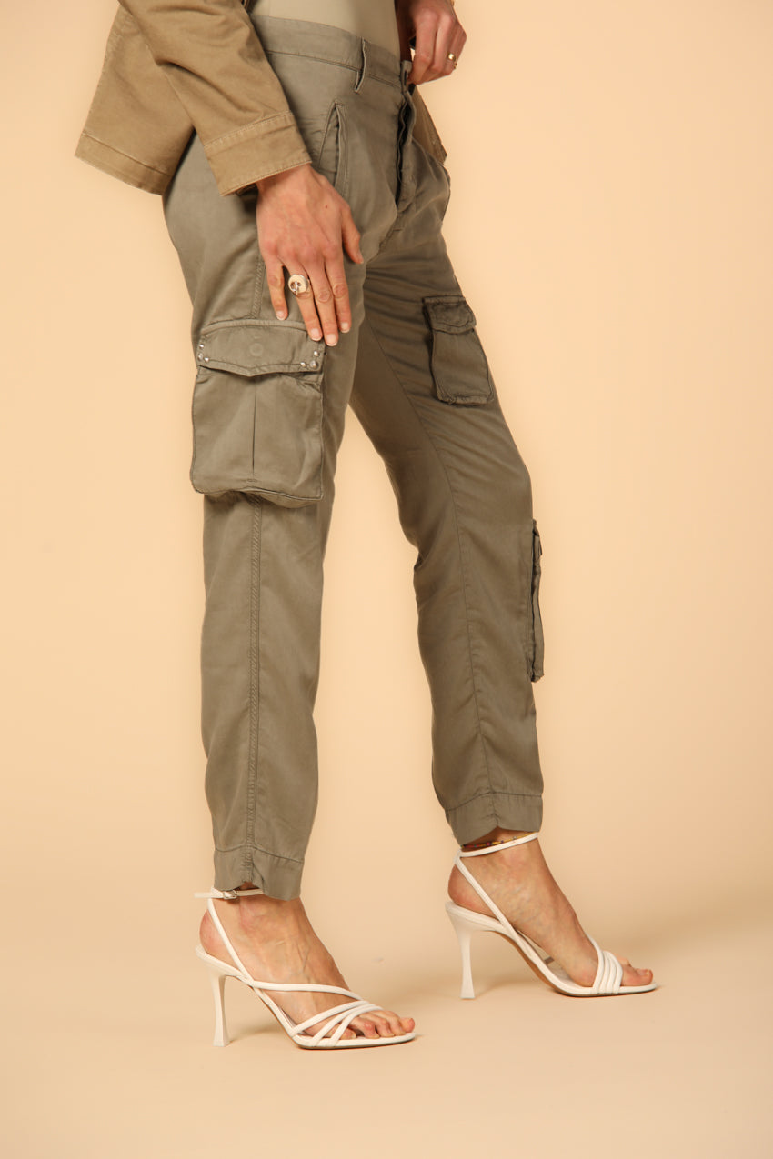 Image 4 of women's cargo pants, Asia Snake model, in military green with a relaxed fit by Mason's
