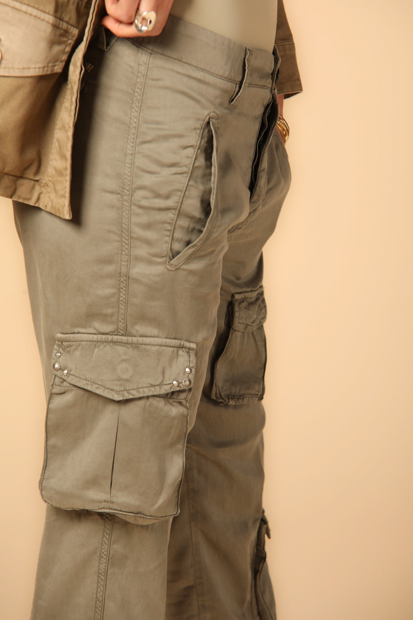 Image 5 of women's cargo pants, Asia Snake model, in military green with a relaxed fit by Mason's