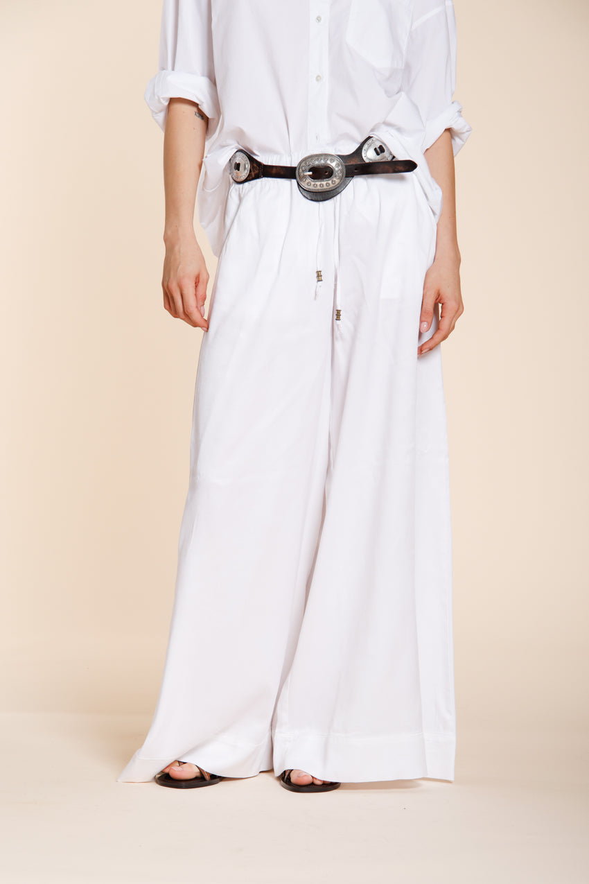 Portofino pantalone chino jogger donna in tela di lino e cotone leggero wide leg