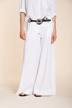 Portofino pantalone chino jogger donna in tela di lino e cotone leggero wide leg