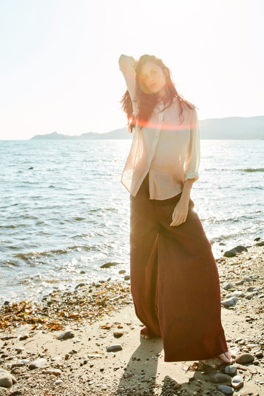 Portofino pantalón chino jogger mujer en tela de lino y algodón ligero wide leg