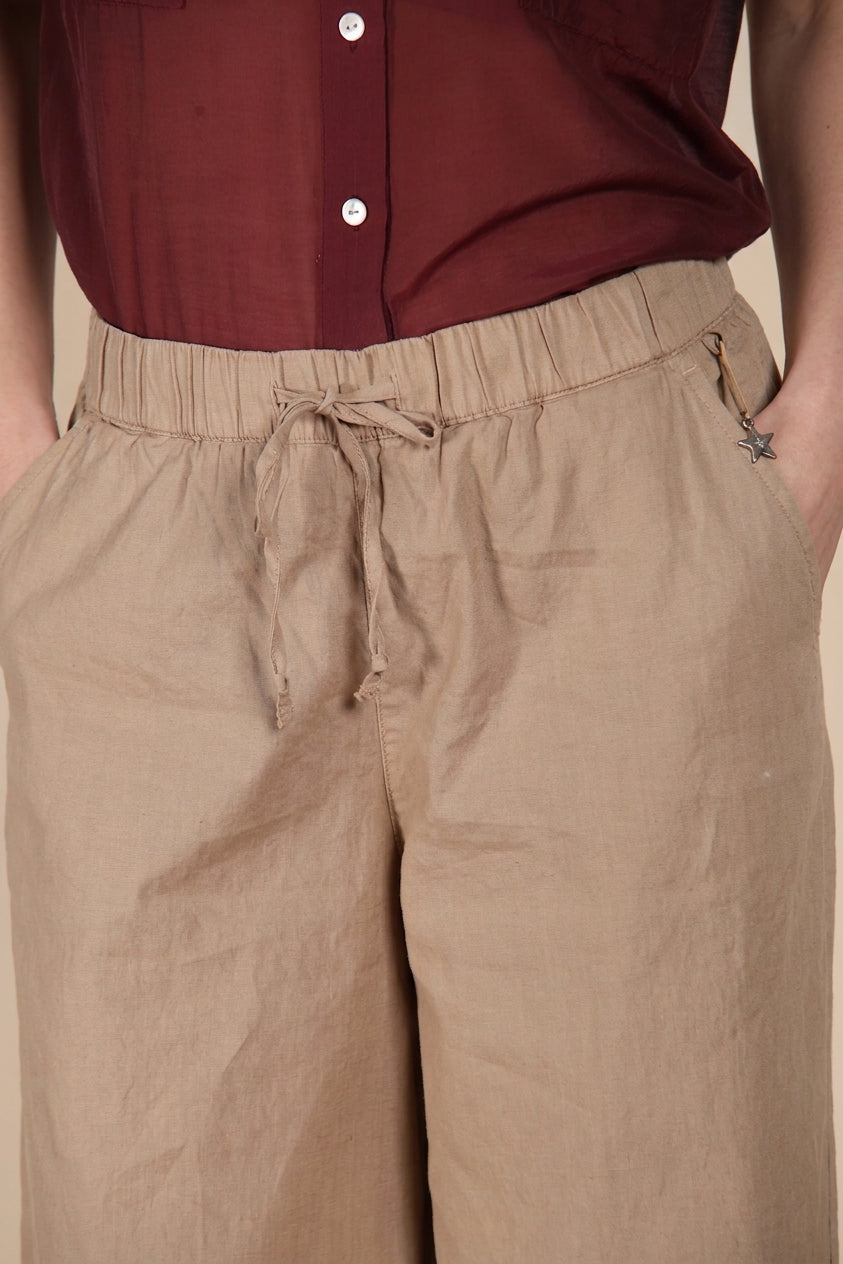 Portofino pantalon chino jogger femme en toile de lin et coton légère wide leg