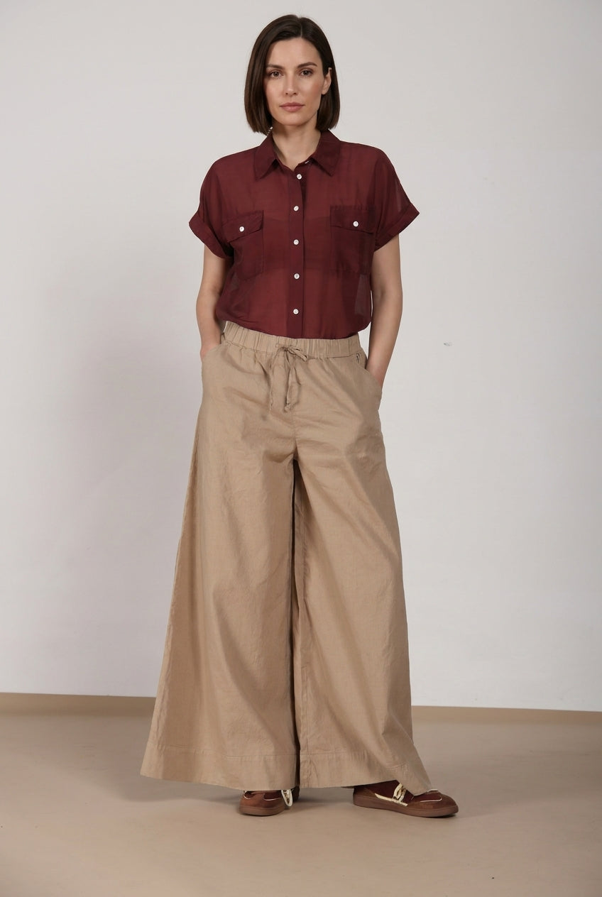 Portofino pantalon chino jogger femme en toile de lin et coton légère wide leg