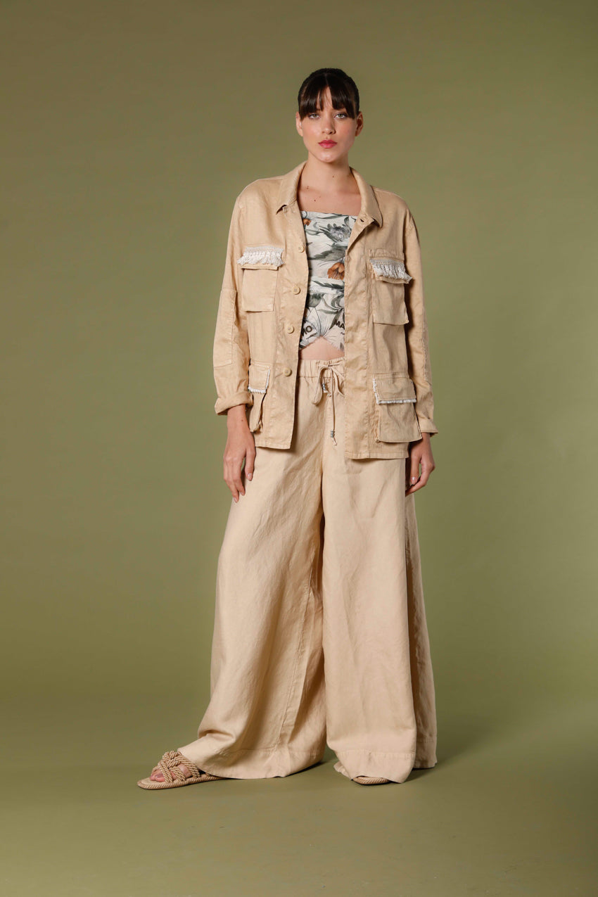 image 2 du pantalon chino femme en tencel et lin Portofino modèle kaki foncé coupe décontractée de Mason's