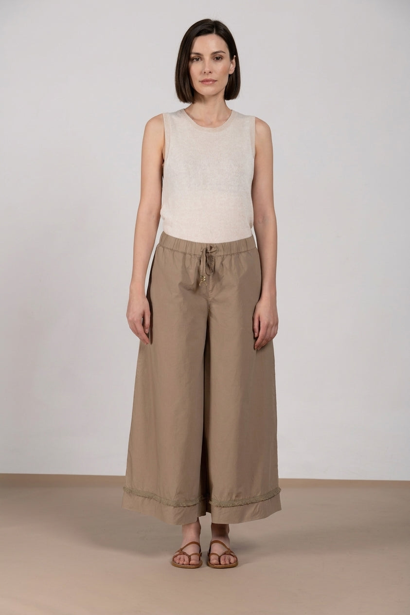 Portofino Cropped pantalon chino jogger femme en popeline wide leg