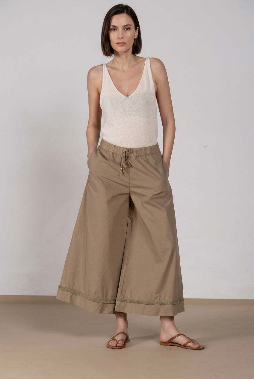 Portofino Cropped pantalon chino jogger femme en popeline wide leg