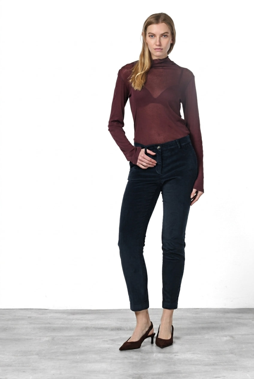 New York Slim pantalone chino donna in velluto a costa grande slim fit ①
