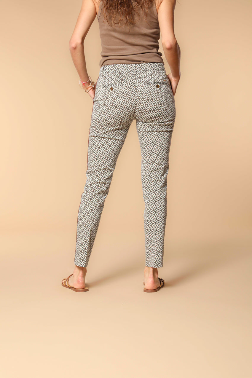 New York Slim women's chino pants in satin with geometric pattern slim fit