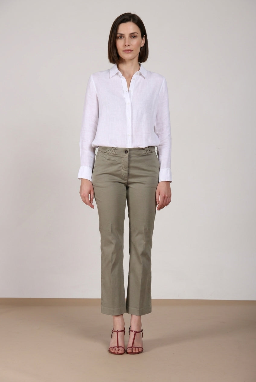 New York Trumpet Hose Chino Damen aus Stretch-Satin slim fit