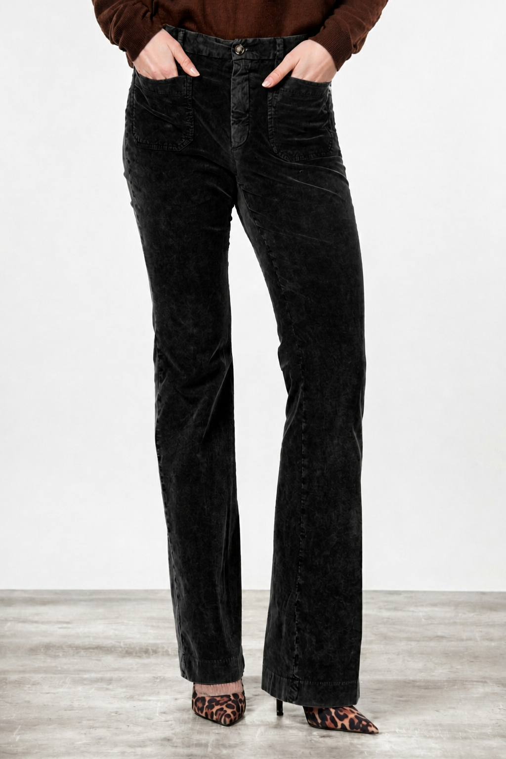 New York Flare pantalone chino donna in velluto 1000 righe slim fit