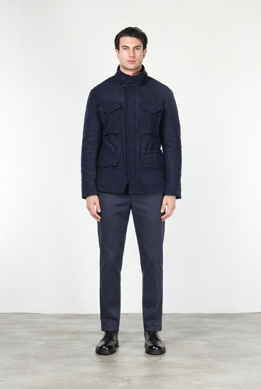 Men's M74 Field Jacket in knit-effect fabric with Prince of Wales check