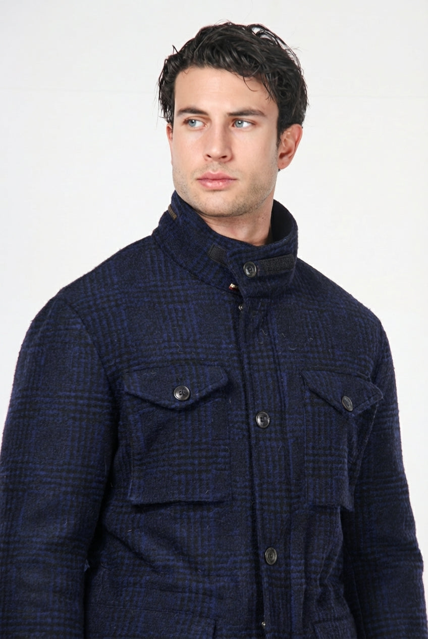 Men's M74 Field Jacket in knit-effect fabric with Prince of Wales check